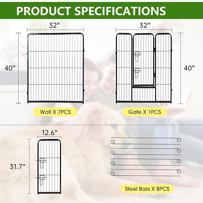 BestPet Dog Playpen Indoor 40 inch 8 Panels Metal Dog Pen Pet Dog Fence Outdoor Exercise Pen with Doors,Pet Puppy Playpen for RV Camping Yard, Black