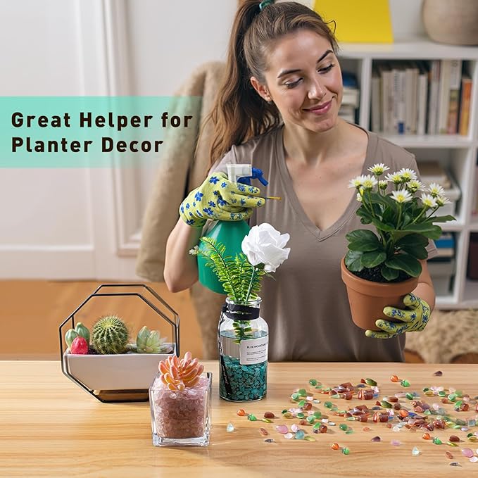 0.5 Lb/230g Blue Agate Crushed Stone Tumbled Chips Bulk, Natural Polished Aquarium Gravel Rocks Crystals Stones Decorative Fish Tank Pebbles Vase Filler - 5-7mm