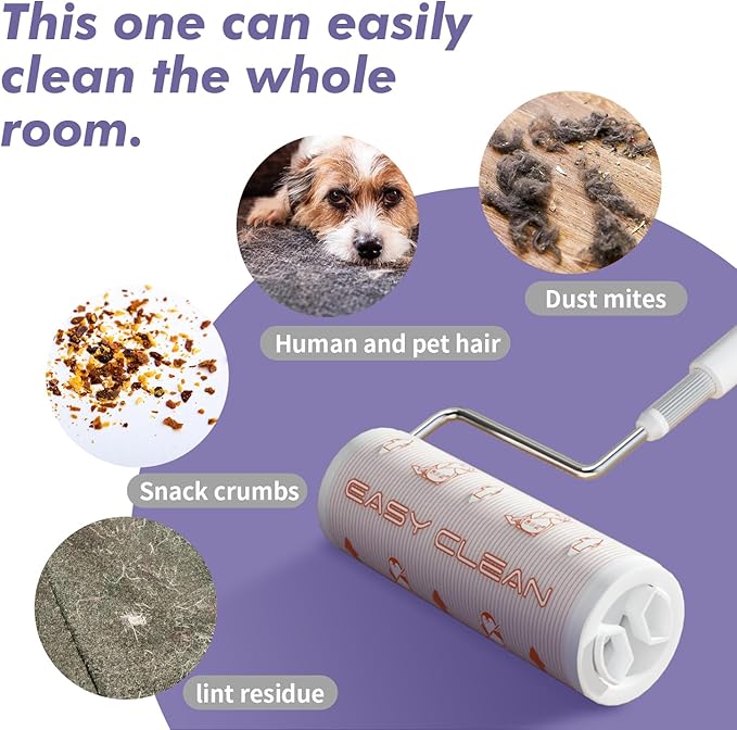 Large Lint Rollers for Pet Hair Extra Sticky for Floor, Carpet and Couch, with 3.5-Foot Adjust Handle and 100 Sheets 8X Adhesion