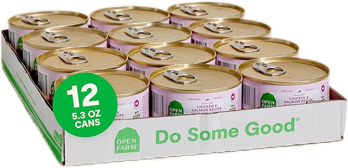 Open Farm Canned Cat Food, Paté for Complete & Balanced Nutrition, Grain-Free and Legume-Free Wet Cat Food, Chicken & Salmon Recipe, 5.3oz Cans (Case of 12)
