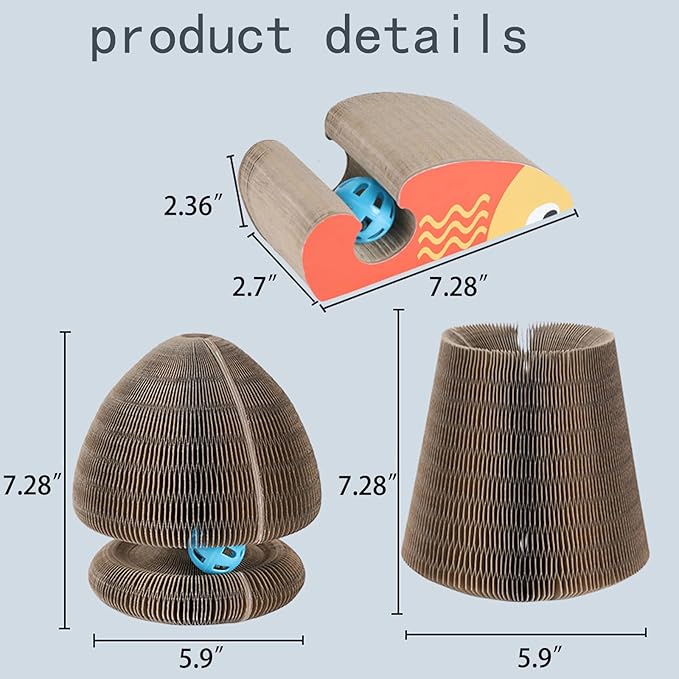 Kitty Curls Cat Toy Kurlz, Interactive Scratch Pad, Foldable Accordion,Cat Recyclable Scratcher with Ball (Orange)