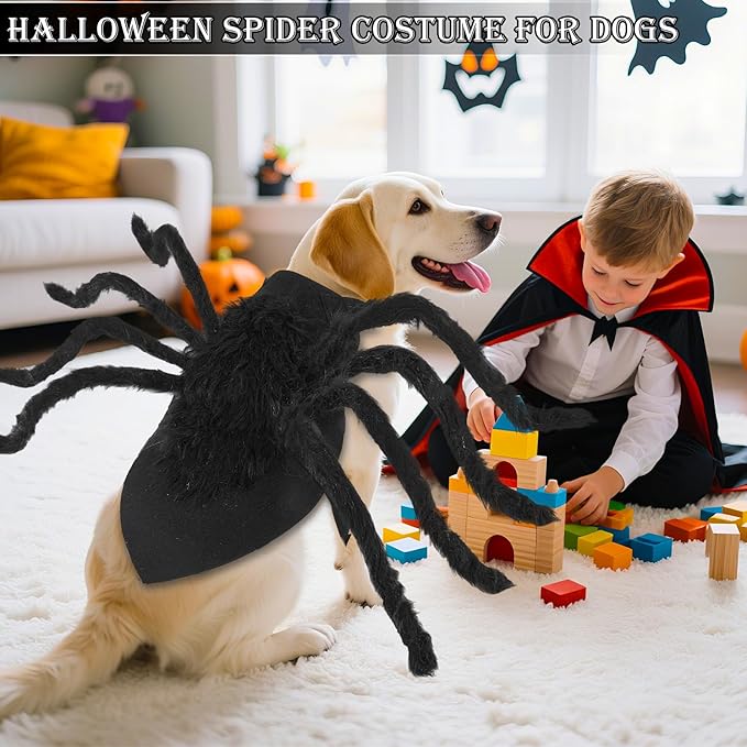 Dogs Halloween Spider Costume for Small Medium Large Dogs, Scary Spider Cosplay Apparel for Pets Cats Dogs Funny Halloween Outfits Clothes (X-Large size)