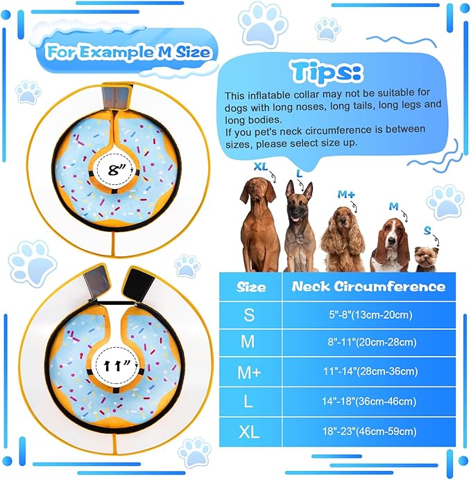 Inflatable Dog Cone Collar with Detachable Enhanced Anti-Licking Shield, Soft Neck Donut Collar for Dogs After Surgery, Adjustable Dog Cone Alternative for Large Medium Small Dogs & Cats