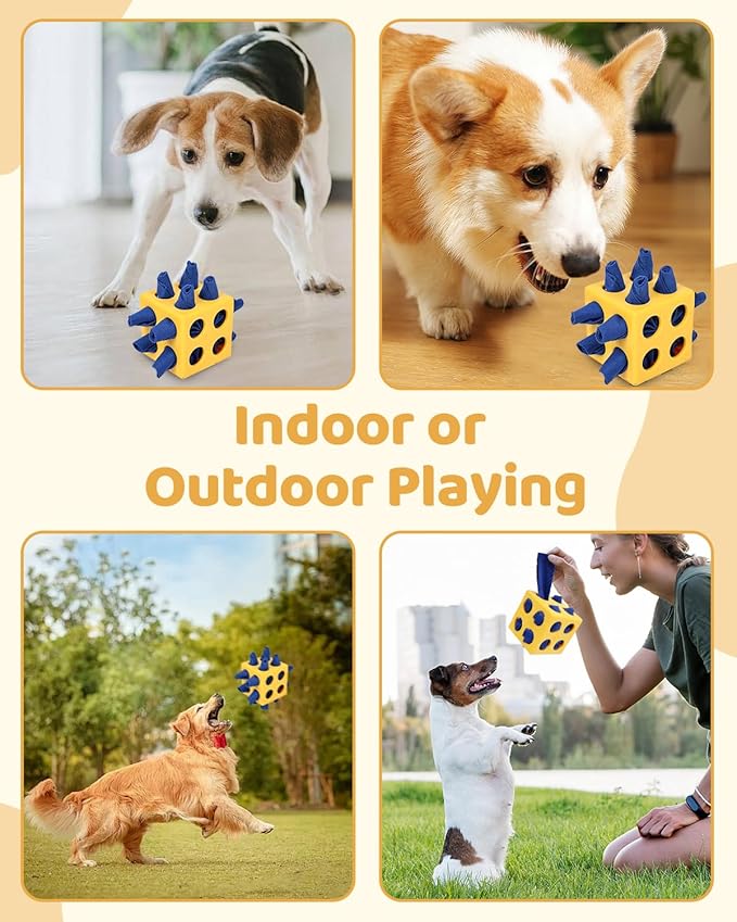 Interactive Puzzle Dog Toy Encourage Natural Foraging Skill, Durable Dog Enrichment Toy Snuffle Cube Cloth Strip with Hide & Seek Food, Slow Feeder for Mind Stimulate & Stress Relief (Yellow)