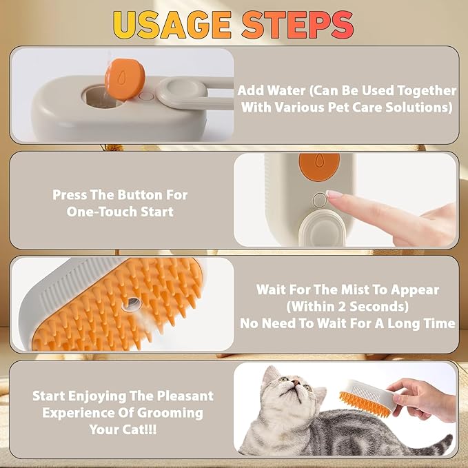 (2PCS) 4 in 1 Cat Steam Brush for Shedding, 2025 New Rechargeable Steam Pet Brush, Massaging and Cleaning Shedding Pets Hair (khaki+white)