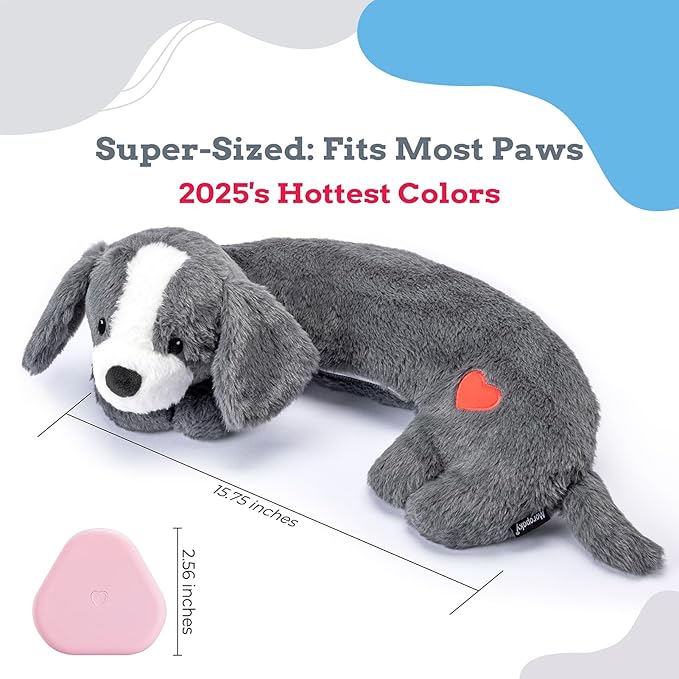 Heartbeat Puppy Toys Dog Heartbeat Toy for Anxiety Relief Calming Aid, Heartbeat Stuffed Animal for Puppy Dog Comfort Sleep Aid Crate Training, Puppy Essentials, Dark Gray