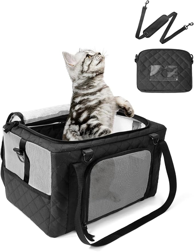 PETUX Small Cat Carrier - Pet Carrier Airline Approved for Kitten Under 10 lb - Escape-Proof, Foldable & Portable Cat Carriers for Travel, Vet Visits with Removable Bag, Safety Buckle & Leash - Grey