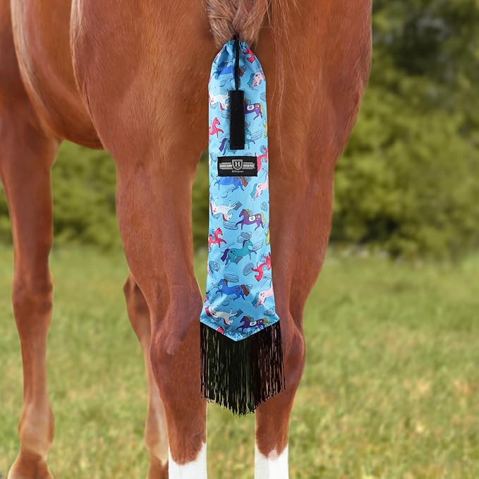 Harrison Howard Smooth Lightweight Adjustable Fastener Nylon Horse Tail Bag with Fringe