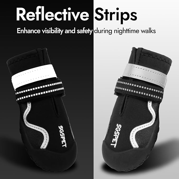 Dog Shoes, Waterproof Dog Boots & Paw Protectors with Anti-Slip Sole, 4pcs/Set Pet Dog Booties, Reflective Dog Shoes for Small Medium Large, Winter Snowy Summer Hot Pavement (Black, 7# (XL))