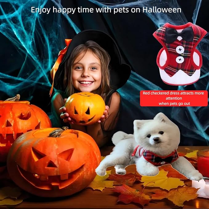 Dog Tuxedo for Wedding, Formal Pet Suit with Bow Tie and Leash, Adjustable Dog Costume for Small Medium Large Dogs, Birthday Christmas Halloween Party Apparel, M(8-14LB)