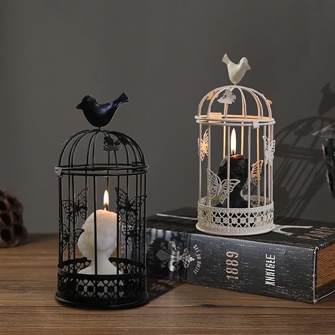 Vintage Decorative Bird Cage,Metal Black Bird Cage Decor for Candelabros para Centros De Mesa & Lanterns Decorative Indoor Suitable Wedding Party, Dining Table,Fireplace Metal Lantern&Bird Cage Decor