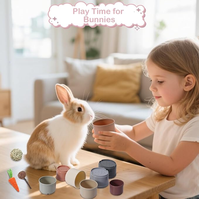 25 Pcs Large Rabbit Starter Kit, Bunny Litter Box with Drawer Animal Grooming Kit Stacking Cups Bowl Blankets Mat with Cleaning Set for Adult Guinea Pig, Ferret, Hamster, Bunnies Accessories (Blue)