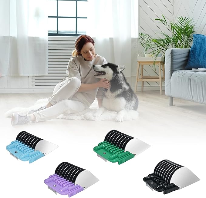 Professional Animal Stainless Steel 4 Color Guide Comb Set Compatible with andis Oster A5 wahl km10 10#/15#/30# Detachable Blade,Cutting Length 19mm-32mm