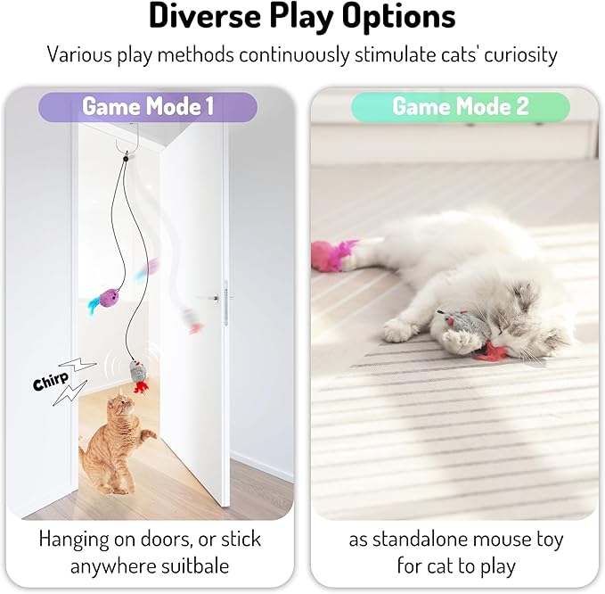Hanging cat Toys mice with Squeaky Sound 3PCS, Retractable Teaser Toy, Interactive cat Toys for Indoor Bored Kitten Self Play Chase Exercise, Mental Physical Stimulation for All Breeds