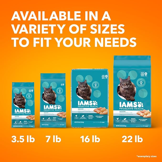 IAMS Proactive Health Indoor Weight Control & Hairball Care Adult Dry Cat Food, Chicken & Turkey Recipe, 16 lb. Bag