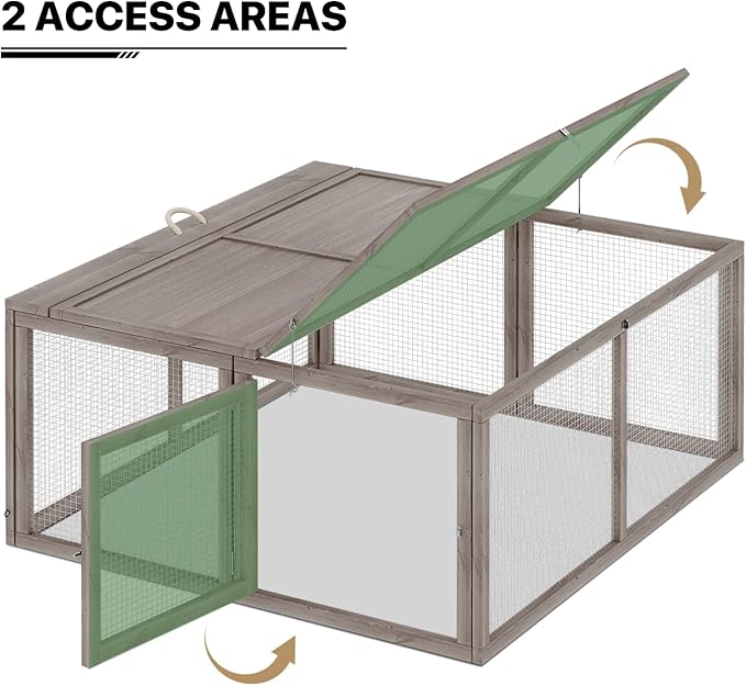 MoNiBloom Foldable Chicken Run Wood Chicken Coop Rabbit Hutch No Assembly Required Indoor/Outdoor Small Animal Nesting Box Portable Habitat Enclosure Spacious Pet Playpen 45.5 x 42.5 x 20 inch Grey