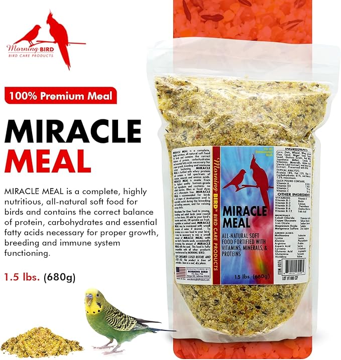 Morning Bird Miracle Meal 1.5 lbs – Soft Food for Birds with Vitamins & Supplements – Packed with Protein, Minerals & Amino Energy – Promotes Strong Feathers, Breeding & Overall Wellness