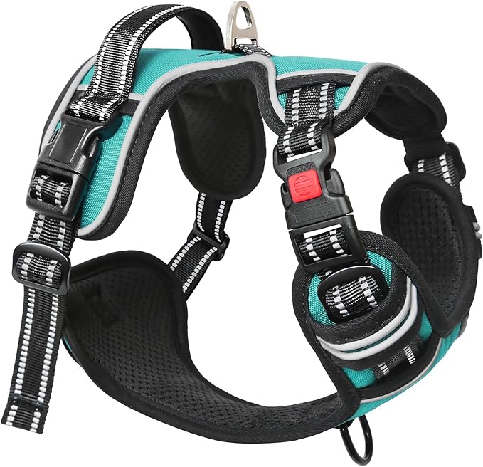 Timos No Pull Dog Harness, Release at Neck Reflective 3 Snap Buckles Adjustable No Choke Pet Vest with Front & Back 2 Leash Clips, Soft Padded Control Training Handle for Small Medium Large Dogs