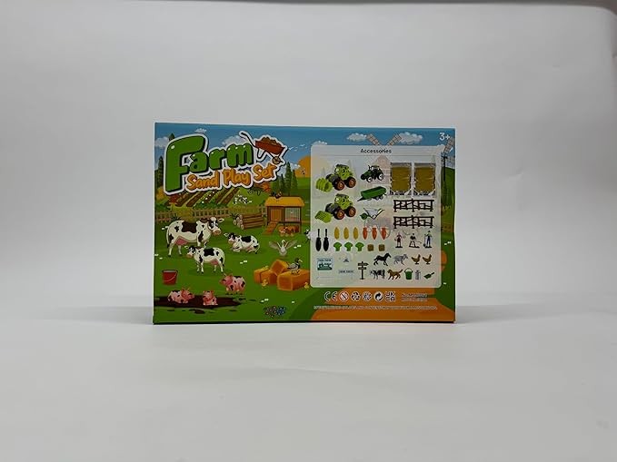 FRUSE Play Sand Farm Toys,Sensory Bins for Toddlers with 2.2lbs Sensory Play Sand,Farm Figures & Tractor Playset,Sandbox Toys for Kids 3 4 5 6 7