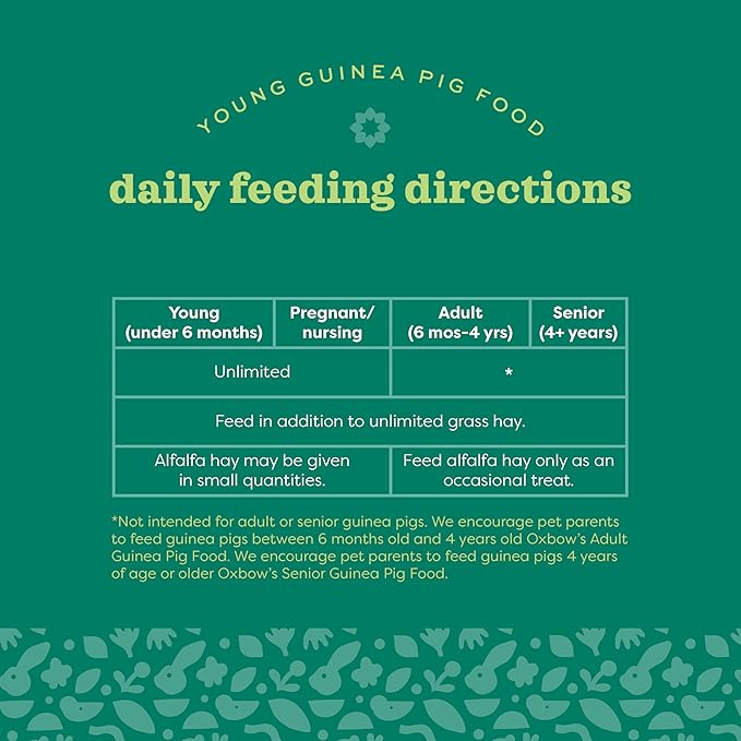 Oxbow Essentials Guinea Pig Food, Young Guinea Pig, Made Alfalfa Hay, Pet Food Pellets with Vitamin C, Small Animal Pet Products, Made in USA, High Fiber, 5 lb. Bag