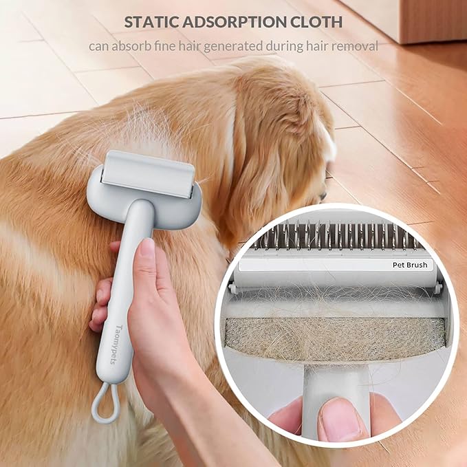 Self Cleaning Grooming Brush for Shedding Pets Rake Gently Removes Loose Undercoat Mats Tangled (Black)