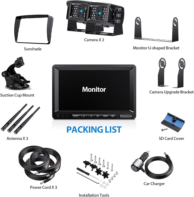 1080P FHD Digital Wireless Backup Camera System Kit for RV/Truck/Trailer/Van/Bus,Night Vision,7inch HD LCD Monitor,IP69 Waterproof Rear View Camera No Interference Record-HW02-M