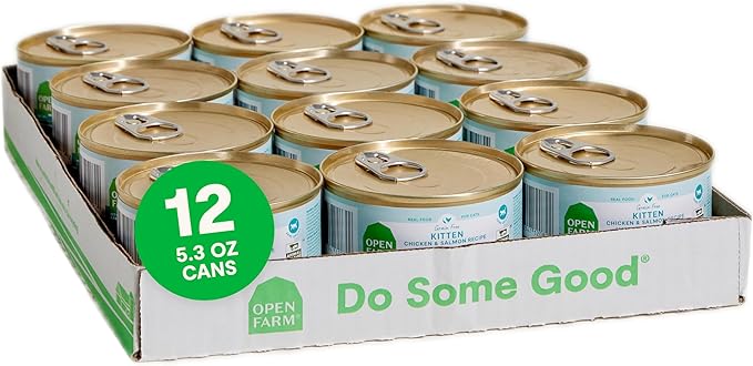 Open Farm Canned Kitten Food, Paté for Complete & Balanced Nutrition, Grain-Free and Legume-Free Wet Kitten Food, Chicken & Salmon Recipe, 5.3oz Cans (Case of 12)
