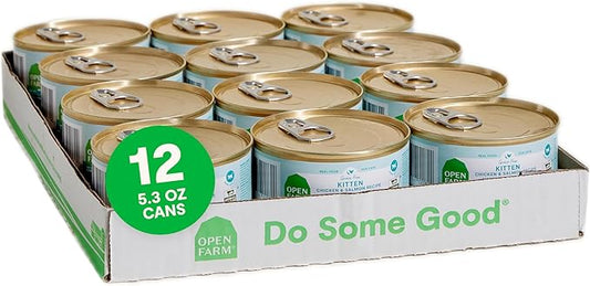Open Farm Canned Kitten Food, Paté for Complete & Balanced Nutrition, Grain-Free and Legume-Free Wet Kitten Food, Chicken & Salmon Recipe, 5.3oz Cans (Case of 12)