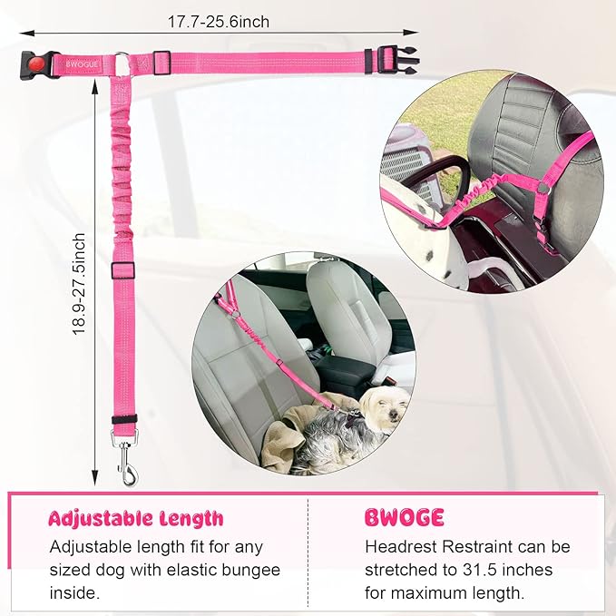 BWOGUE 2 Packs Dog Cat Safety Seat Belt Strap Car Headrest Restraint Adjustable Nylon Fabric Dog Restraints Vehicle Seatbelts Harness