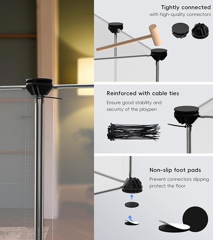 Small Animal Playpen, Guinea Pig Cages with Waterproof Mat, 24 Panels Pet Playpen for Hamsters, Hedgehog, Bunny, Ferret, Indoor Outdoor Plastic Fence, 48.5 x 24.8 x 32.3 inches