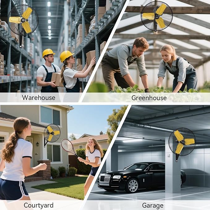 8800 CFM 24" Outdoor Commercial Wall Fan Oscillating, IP44 Waterproof Wall Mount Fan, Heavy Duty, 3 Speed, Adjustable Tilt for Factory, Warehouse, Garage, ETL Listed