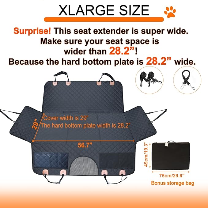 Paw Jamboree XXL Truck Dog Car Seat Cover Hard Bottom for Back Seat Extender for Dogs Hammock for Car Backseat Cover Crew Cab
