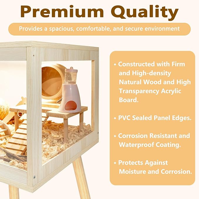 Hamster Cage Chewproof, Mice and Rat Habitat with Transparent Sides, Hamster Cage with Openable Mesh Top, Solid Built with Lock Design and Leg Stand, 32" Wide