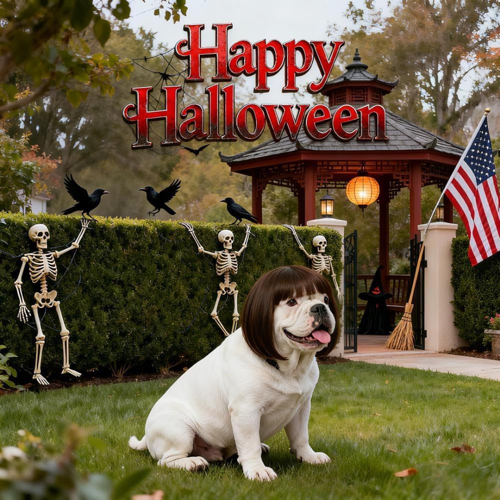 Funny Dog Wig for Small Medium Large Dogs with Adjustable Elastic Bands, Trimmable Pet Costume Cat Cosplay Decoration for Halloween, Christmas, Parties