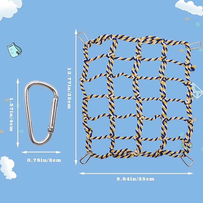 2 Pack Large Colorful Bird Rope Net, 14 × 10 Inches Rat Climbing Rope Net, Pet Hanging Hammock, Bird Ladder Rope Bridge, Small Animal Rope Net Toy, Cage Accessories for Rat Hamster Bird Ferret