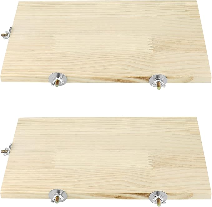 QWORK 13.6" x 7.9" Natural Wood Rectangle Stand for Bird Cages Suitable for Parakeets, Cockatiels, and Small Animals Easy Install with Stainless Steel Hardware 2 Pcs