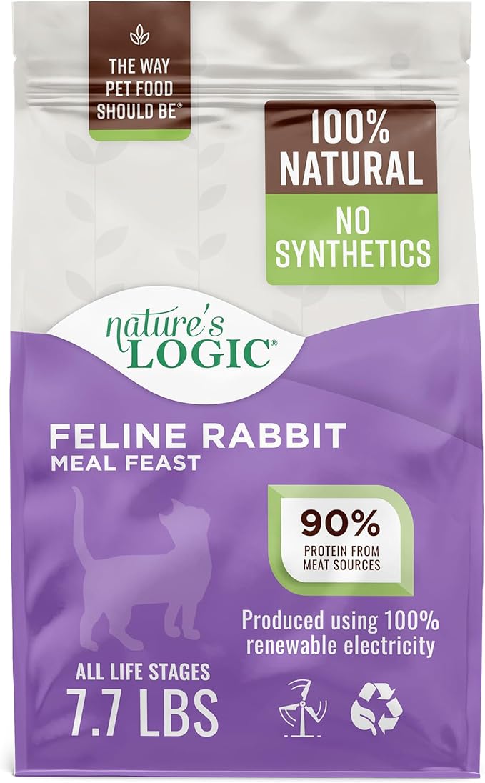 Nature's Logic Feline Chicken Meal Feast Cat Food - High-Protein Dry Food for Cats, 100% Natural Nutrition with Probiotics & Prebiotics - All Life Stages - Rabbit, 7.7lbs