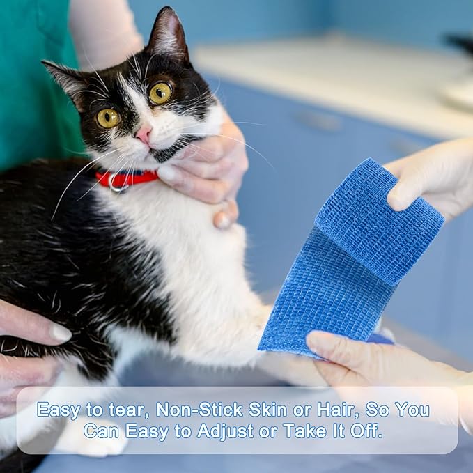 24 Pack Self Adherent Cohesive Wrap Bandages, 2” x 5 Yards Blue Athletic Tape, Medical Tape, Vet Wrap, Elastic Grip Tape for Sports Wrist Ankle Pet Ankle Swelling Sprains