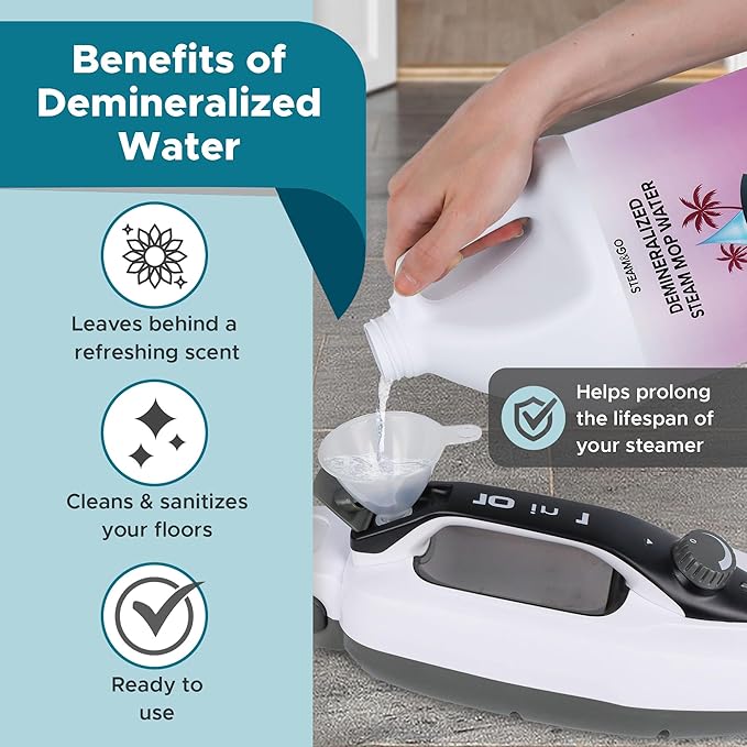 Steam & Go Deminerilized Water - Multi-Surface Cleaner for Steam Cleaners, Hardwood Floors, Kitchens, & Bathrooms - Germ-Killing Formula - Hotel California Scent - 1 Gallon