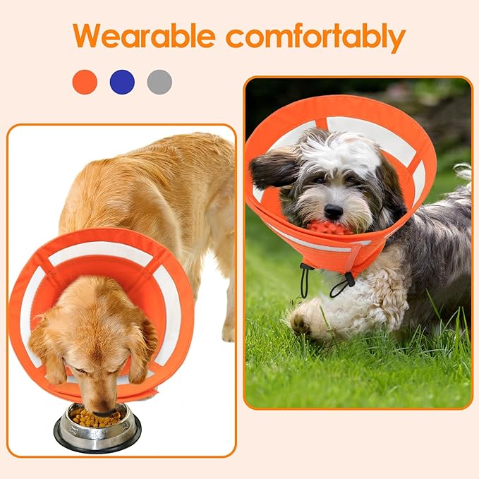 SAWMONG Cone for Dogs to Stop Licking, Soft Dog Cones for Small Dogs, Comfy Elizabeth E-Collar for Dog After Surgery, Adjustable Pet Recovery Collar for Wound Healing (S,Orange)