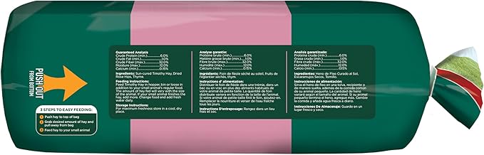 Kaytee All Natural Timothy Hay Plus Rose & Thyme for Guinea Pigs, Rabbits & Other Small Animals, 24 Ounce