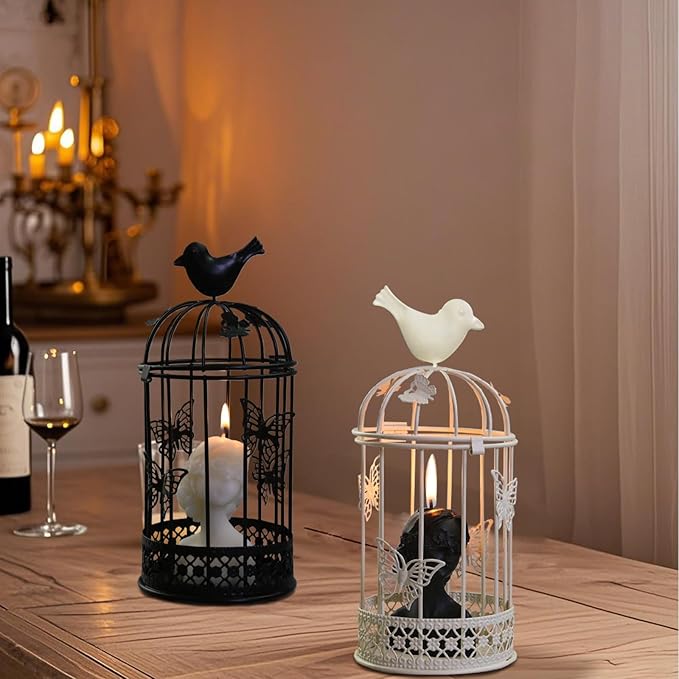 Vintage Decorative Bird Cage,Metal Black Bird Cage Decor for Candelabros para Centros De Mesa & Lanterns Decorative Indoor Suitable Wedding Party, Dining Table,Fireplace Metal Lantern&Bird Cage Decor