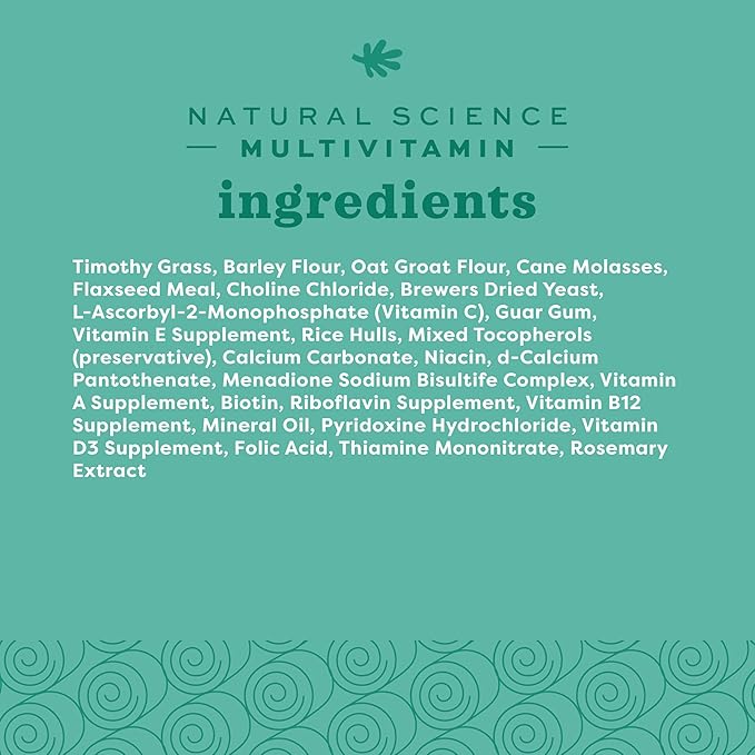 Oxbow Animal Health Natural Science Multi-Vitamin, High Fiber Supplement for Rabbit & Guinea Pig, Made with Timothy Hay, Multi-Pet Households, Omega 3 & 6 Fatty Acids, Made in USA, 4.2 oz Bag