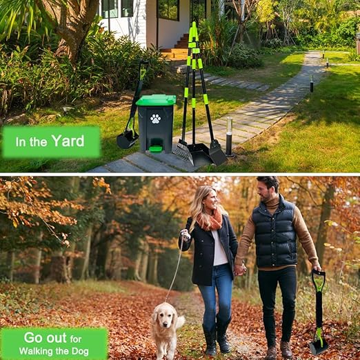 20L/5Gallon Dog Poop Trash Can Outside with Pooper Scooper & 50 Waste Bags- Outdoor Dog Poop Trash Can with Lid, Foot Pedal and Removable Inner Bin Waterproof and Odor Control