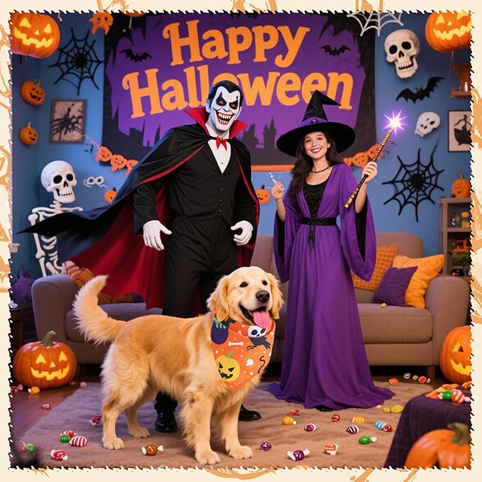 100 Pcs Halloween Dog Bandanas Bulk Pet Bibs Colorful Triangle Scarf Pet Bandanas for Medium Large Dogs Halloween Party Costume Decor