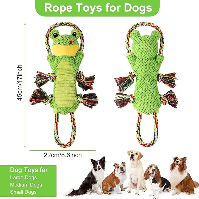 Interactive Chew Proof Dog Toys for Boredom & Anxiety - Plush with Squeaker & Crinkle Sound & Ropes for Small, Medium, Large Dogs