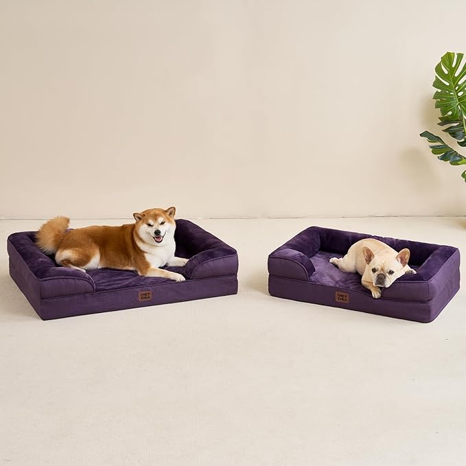 EHEYCIGA Orthopedic Dog Beds for Large Dogs, Waterproof Memory Foam Large Pet Bed with Sides, Non-Slip Bottom and Egg-Crate Foam Dog Couch Bed with Washable Removable Cover, Purple