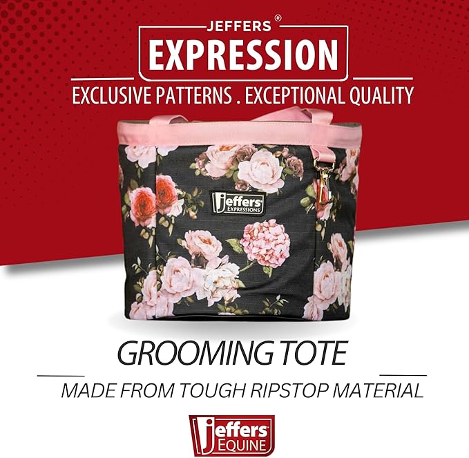 Jeffers Expression Grooming Tote Caddy, Rose Garden- Durable Ripstop Organizer with Pockets for Horse Grooming Tools - Easy Carry Nylon Straps, Compact Storage for Stable, Travel & Equine Supplies