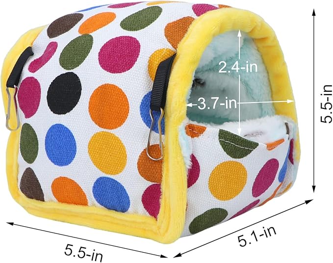 Wontee Hamster Bed Hideout Sugar Glider Hammock Small Animal Warm Bed House for Hamsters Hedgehogs Sugar Glider Gerbils Mice (Medium, Colorful Dots)
