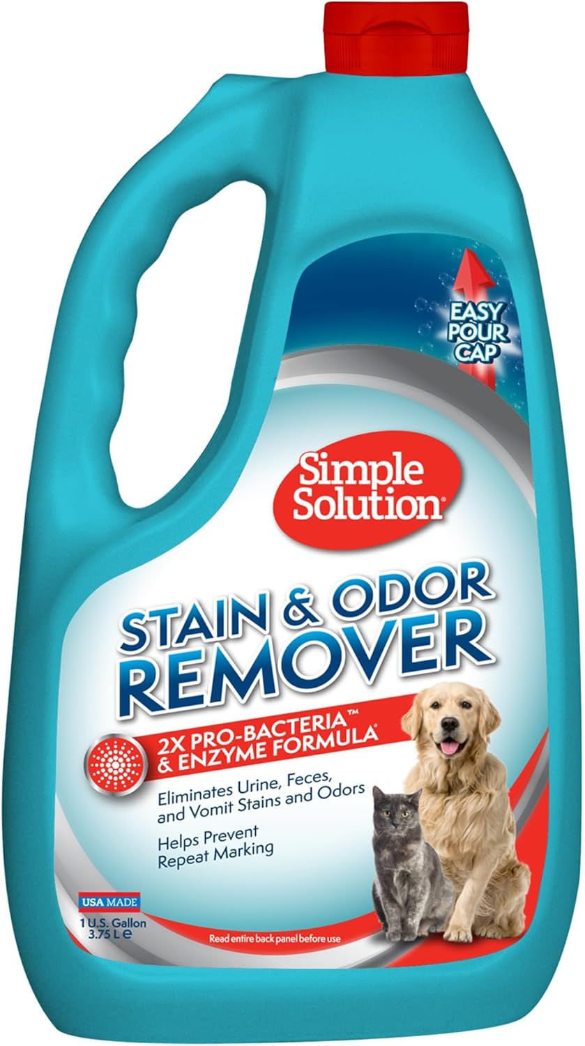 Simple Solution Stain and Odor Eliminator Spray for Dogs & Cats, Enzyme Cleaner With 2X Pro-Bacteria Cleaning Power, Strong Smell Remover for Carpets, Upholstery & Floors, Floral Fresh Scent, 32 oz